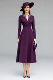 Dark Purple V-Neck A Line Midi Mother of the Bride Dress with Beading