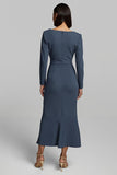 Twilight Sheath Satin Ruched Square Neck Maxi Work Dress with Ruffles