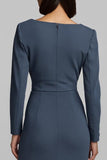 Twilight Sheath Satin Ruched Square Neck Maxi Work Dress with Ruffles