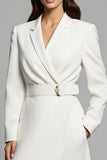 Ivory A Line Notched Lapel Maxi Formal Blazer Dress with Sleeves