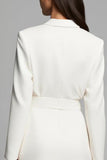 Ivory A Line Notched Lapel Maxi Formal Blazer Dress with Sleeves