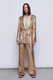 Sparkly Gold 2 Piece Sequined Women Prom Suits with Sash