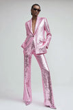 Sparkly Pink 2 Piece Sequins One Button Women Prom Suits with Pockets