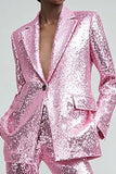 Sparkly Pink 2 Piece Sequins One Button Women Prom Suits with Pockets