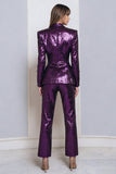 2 Piece Dark Purple Sequins Sparkly Women Prom Party Suits with Sleeves
