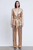 Gold Sequins Peak Lapel 2 Piece Sparkly Women Prom Party Suits