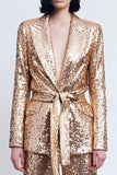 Gold Sequins Peak Lapel 2 Piece Sparkly Women Prom Party Suits
