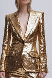 2 Piece Gold Sequins Peak Lapel Sparkly Women Prom Party Suits