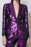 2 Piece Peak Lapel Dark Purple Sequins Women Prom Suits with Pockets