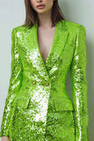Sparkly Fluorescent Green Bodycon Peak Lapel Short Women Blazer