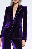 2 Piece Velvet Dark Purple Peak Lapel Business Suits with Pockets