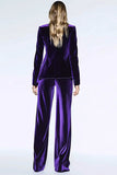 2 Piece Velvet Dark Purple Peak Lapel Business Suits with Pockets