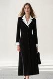 Black and White Notched Lapel A Line One Piece Long Blazer Dress