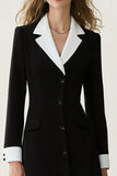 Black and White Notched Lapel A Line One Piece Long Blazer Dress