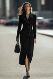 Black Sheath Single Breasted Long Blazer Dress with Slit