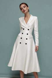 Ivory Midi Notched Lapel A Line Blazer Dress with Sleeves
