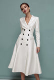 Ivory Midi Notched Lapel A Line Blazer Dress with Sleeves
