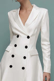 Ivory Midi Notched Lapel A Line Blazer Dress with Sleeves