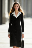 Black and White Single Breasted Long Sleeves Pencil Work Dress