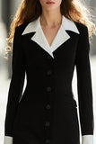 Black and White Single Breasted Long Sleeves Pencil Work Dress