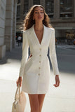 Ivory Pencil Satin Short One Piece Single Breasted Blazer Dress