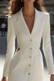 Ivory Pencil Satin Short One Piece Single Breasted Blazer Dress