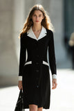 One Piece Black and White Notched Lapel Pencil Short Blazer Dress