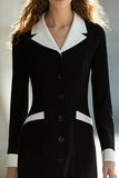 One Piece Black and White Notched Lapel Pencil Short Blazer Dress