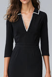 Black Midi Pencil Collar Neck Work Dress with Slit