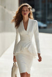 Ivory Bodycon Shawl Lapel Short Blazer Dress with Ruffles