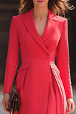 Red Midi A Line Peak Lapel Blazer Dress with Sleeves