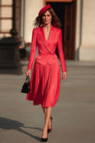 Red 2 Piece Peak Lapel Midi Business Suits