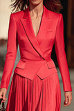 Red 2 Piece Peak Lapel Midi Business Suits