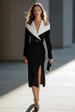 Midi Black and White Patchwork Halter Pencil Work Dress with Slit