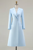 Sky Blue Midi Peak Lapel Pencil One Button Blazer Dress with Sleeves