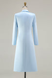 Sky Blue Midi Peak Lapel Pencil One Button Blazer Dress with Sleeves