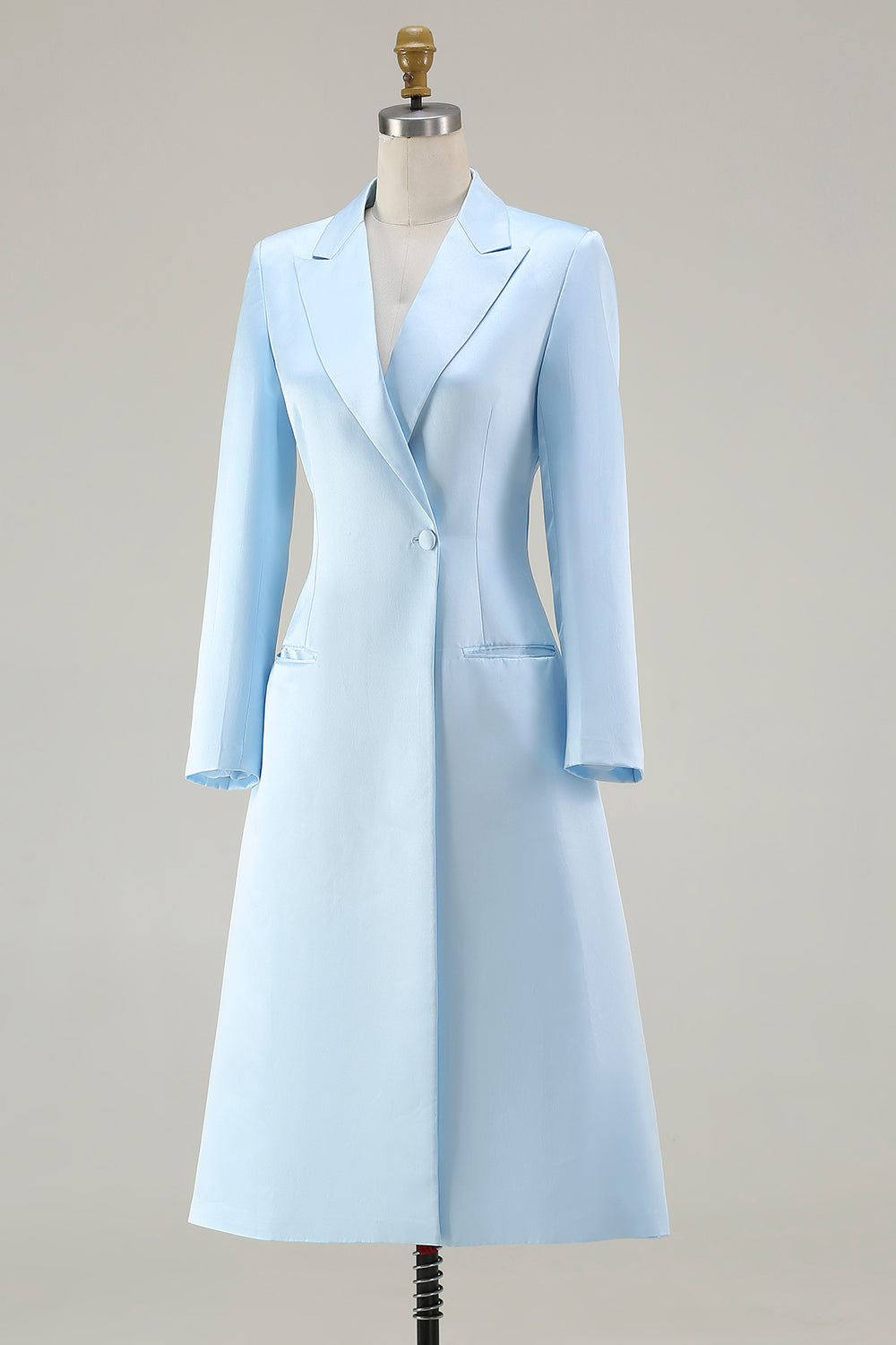 Leely Women Sky Blue Pencil Midi Peak Lapel Blazer Dress One Button Long Sleeves Work Dress leelyuk Leely Women Sky Blue Pencil Midi Peak Lapel Blazer Dress One Button Long Sleeves Work Dress leelyuk