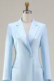 Midi Sky Blue Peak Lapel Pencil One Button Blazer Dress