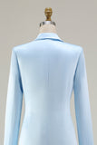 Midi Sky Blue Peak Lapel Pencil One Button Blazer Dress