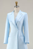 Midi Sky Blue Peak Lapel Pencil One Button Blazer Dress
