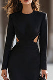 Black Pencil Cut Out Midi Work Dress with Slit