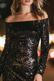 Black Sequin Tight Short Sparkly Cocktail Dress with Sleeves