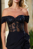 Sparkly Beaded Black Tight Short Cocktail Dress with Ruffles
