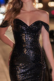 Sparkly Black Sequin Short Bodycon Off the Shoulder Cocktail Dress