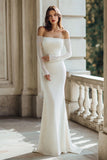 Ivory Mermaid Sweep Train Long Sleeves Off the Shoulder Wedding Dress