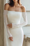 Ivory Mermaid Sweep Train Long Sleeves Off the Shoulder Wedding Dress
