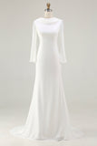 Vintage Mermaid Ivory Cowl Neck Sweep Train Wedding Dress with Sleeves