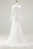 Ivory Cowl Neck Mermaid Sweep Train Vintage Wedding Dress with Sleeves