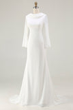 Vintage Mermaid Ivory Cowl Neck Sweep Train Wedding Dress with Sleeves