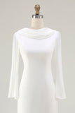 Vintage Mermaid Ivory Cowl Neck Sweep Train Wedding Dress with Sleeves